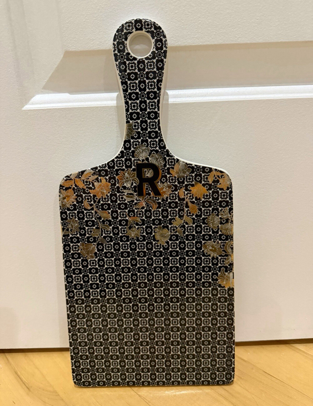Anthropologie Monogram R Floral Rectangle ceramic Cutting Board w/ Handle Decor